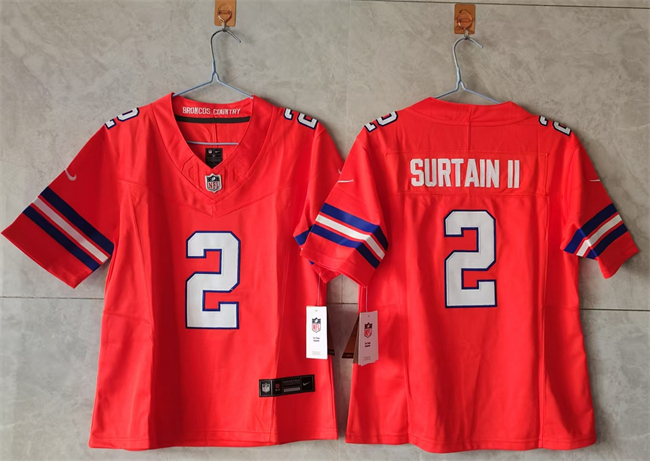 Women's Denver Broncos #2 Pat Surtain II Orange 2024 Throwback F.U.S.E Throwback Stitched Jersey(Run Small)